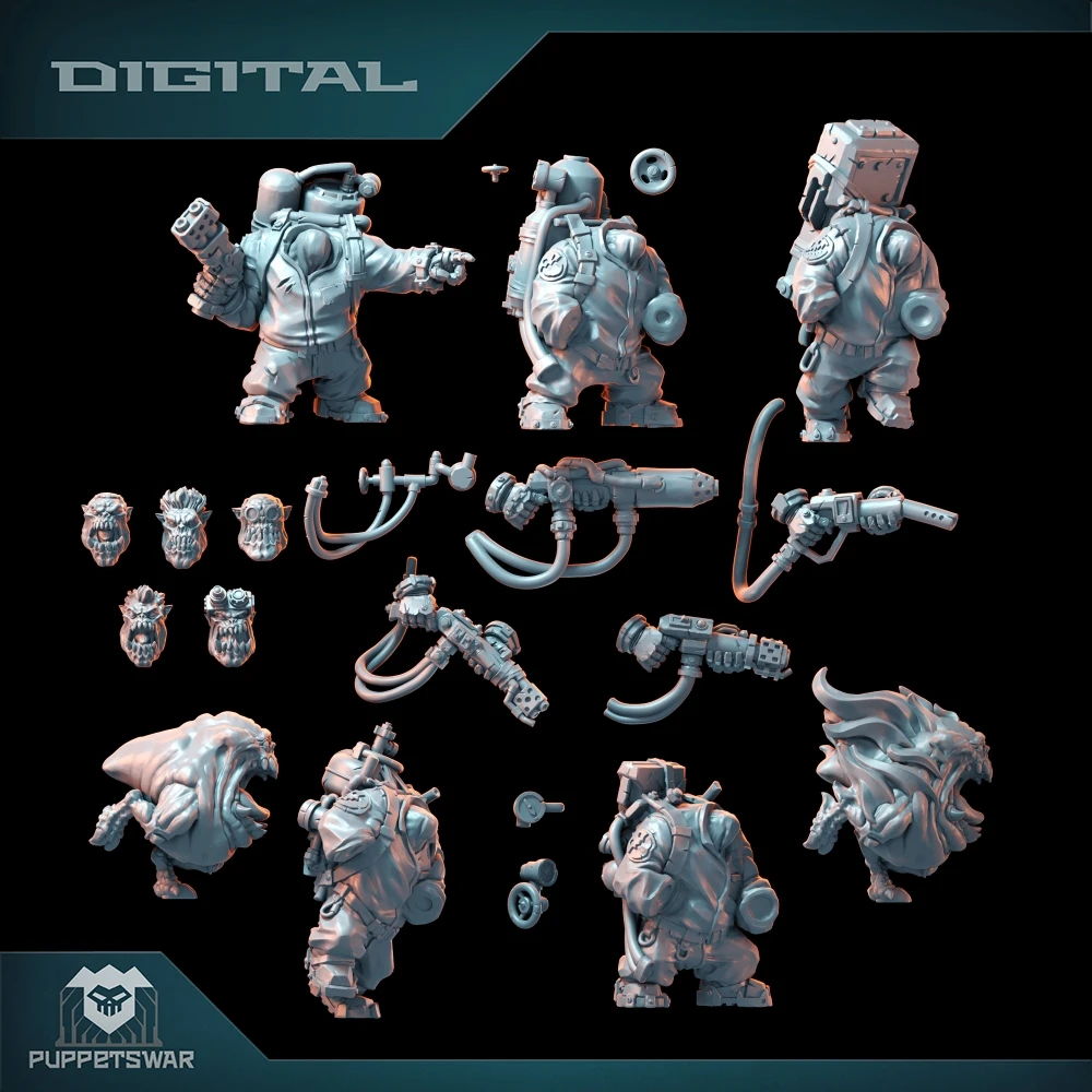 فريق Orc Flesh Busters، شخصية الجلد الأخضر، مشاية، مسدس بلازما روبوت، نموذج راتينج مطبوع ثلاثي الأبعاد عالي الدقة، لعبة أكشن بروكسي وارغام DnD