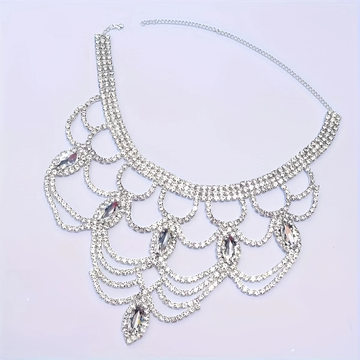 Modische Glänzende Strass-Halskette Schmuck Exquisiter Luxus Brautschmuck Hochzeitsparty-Schmuck Halskette Trageaccessoires – Detail 2