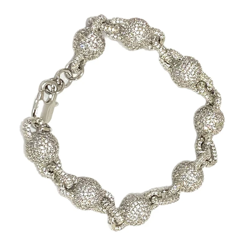 Hip Hop 5A+ CZ Stone Bling Iced Out Solid Beads Link Chain Bracelet for Men Women Unisex Rapper Jewelry Rose Gold Silver Color