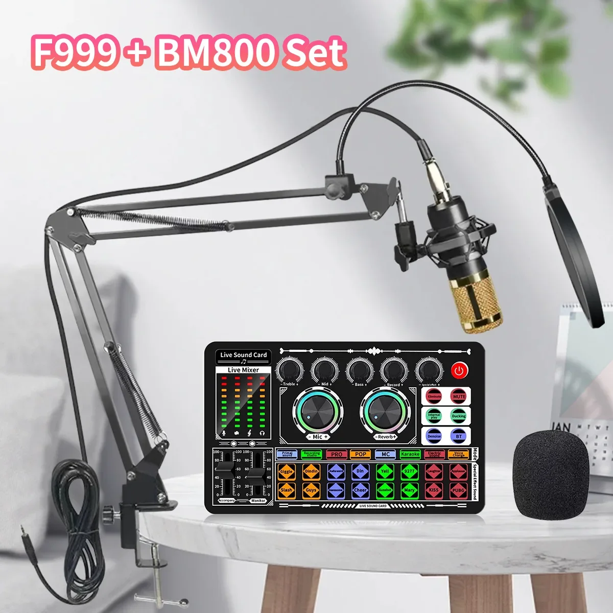 BM800 Professional Condenser Microphone Kit Singing Mic Computer Recording Live Streaming F999 Sound Card for Karaoke Podcast