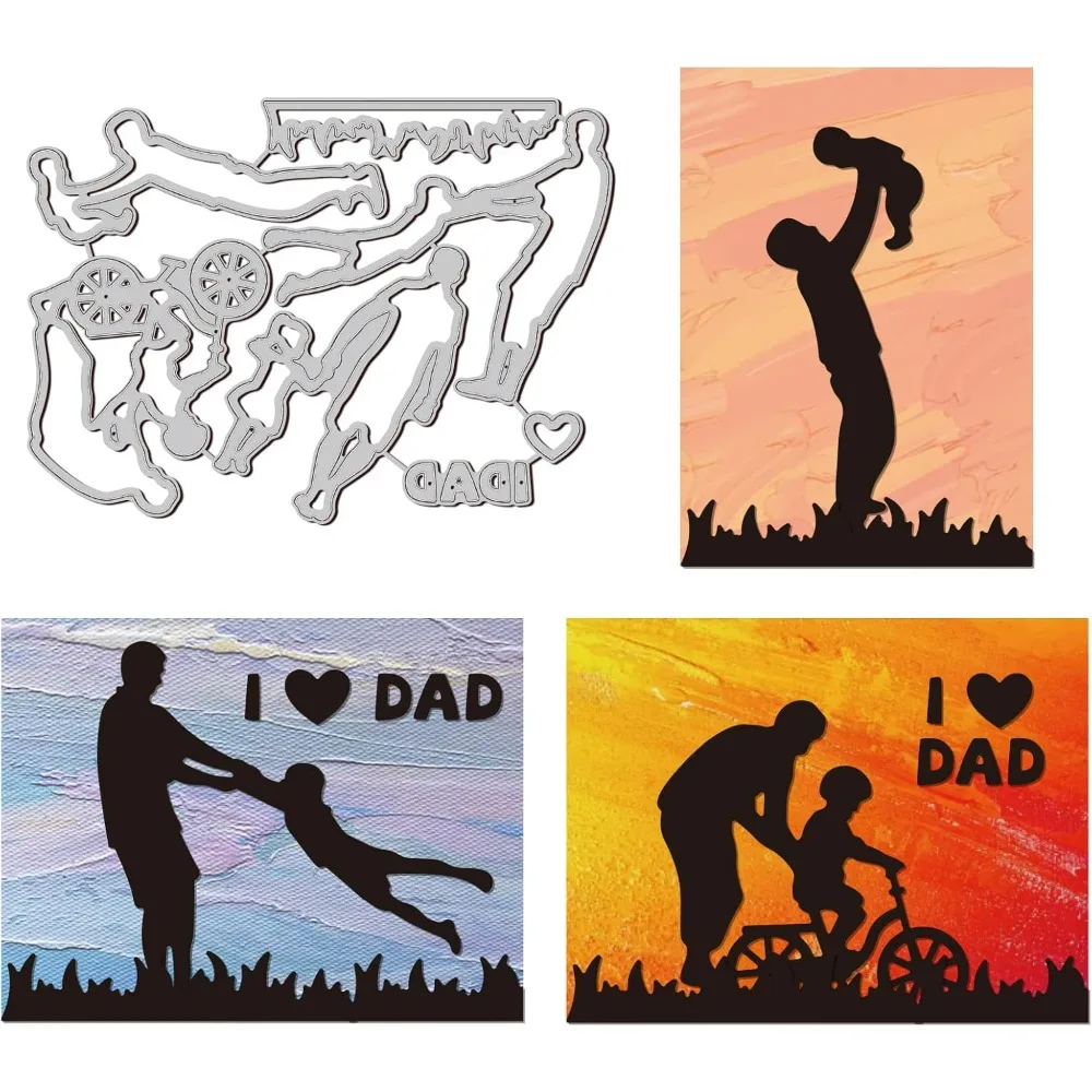 พ่อ Silhouette ตัด Die โลหะ Happy Father's Day Die ตัดลายนูนแม่แบบสําหรับกระดาษการ์ดทําชุด