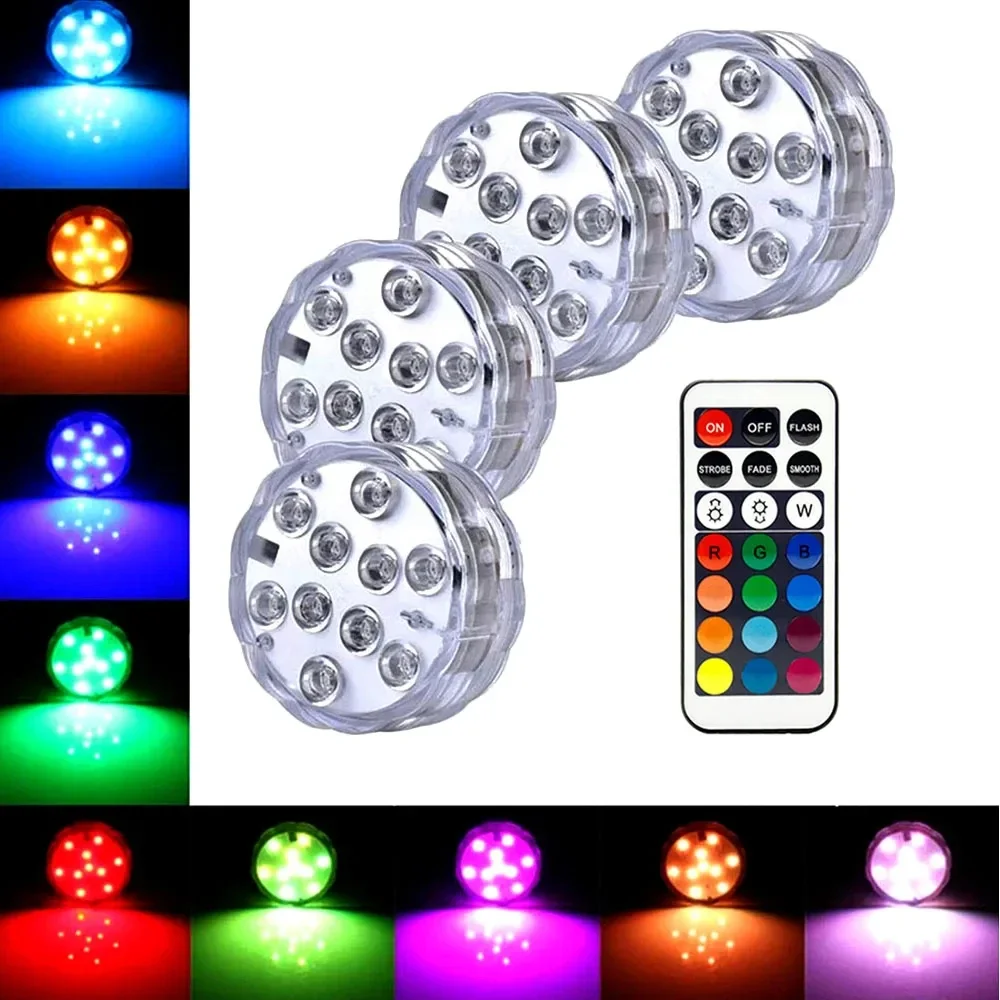 

4 LEDs Submersible Light with Control Battery Powered Underwater Night Lamp Pool Vase Bowl Wedding Party Decoration