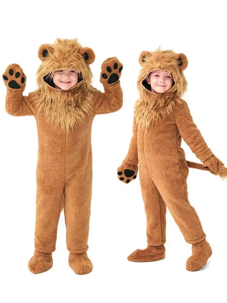 

New Fiesta Carnival Halloween Cos Cosplay Lion Cub Dress Up Animal Party King Of The Grasslands Acting Costume Thicken Bodysuit