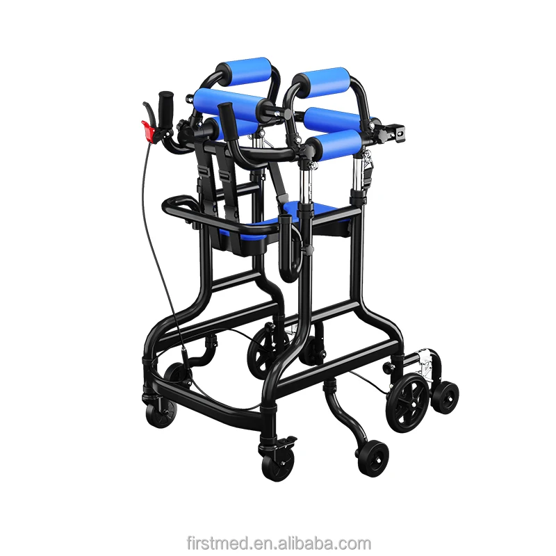 Rehabilitation Training Walker - 8-Wheel Anti-Tip Walking Aid with Adjustable Height & Handbrake Control