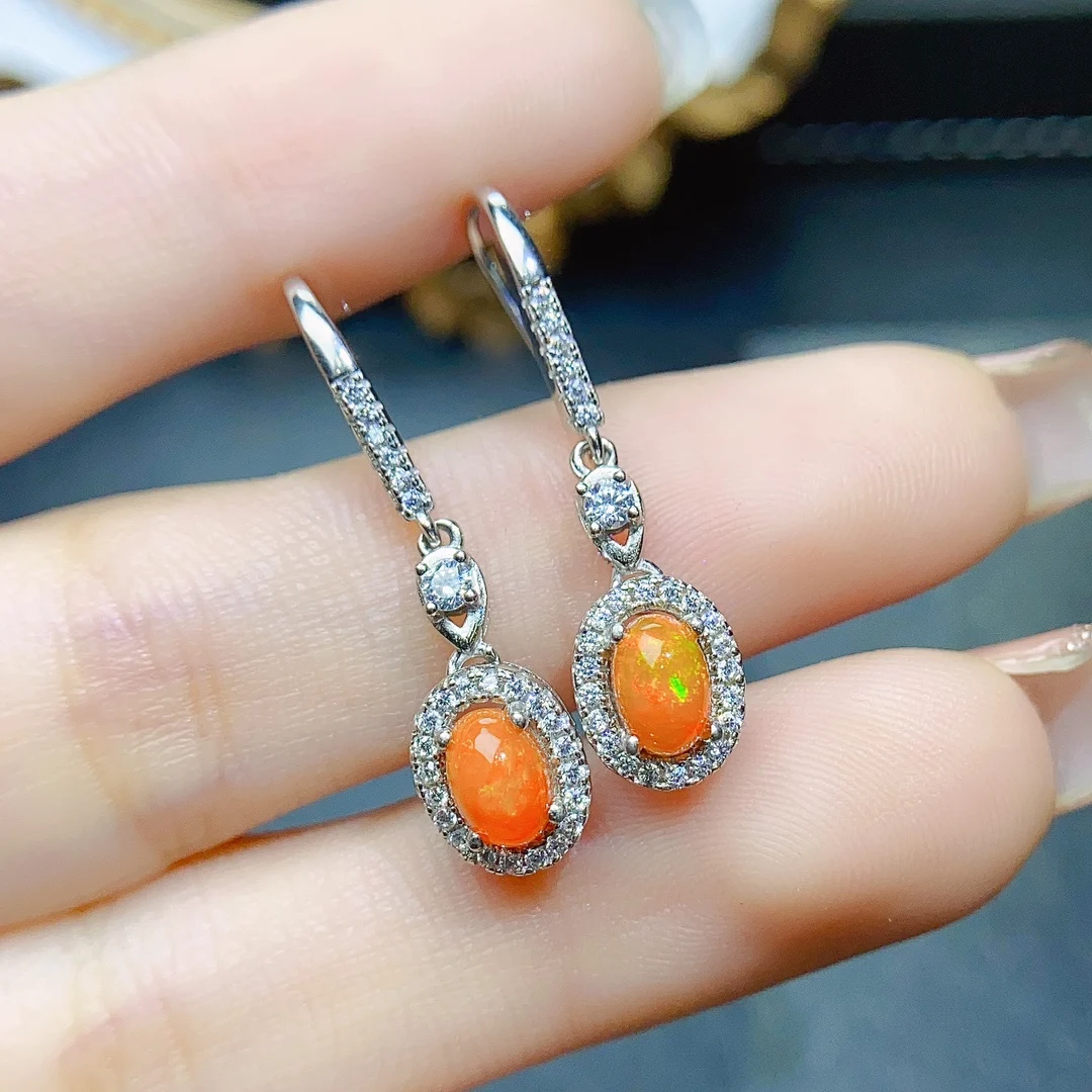 

Orange Fire Opal Rare Drop Earrings Sterling Silver 925 Natural Untreated Earth Mined AAA VVS Opal Earrings