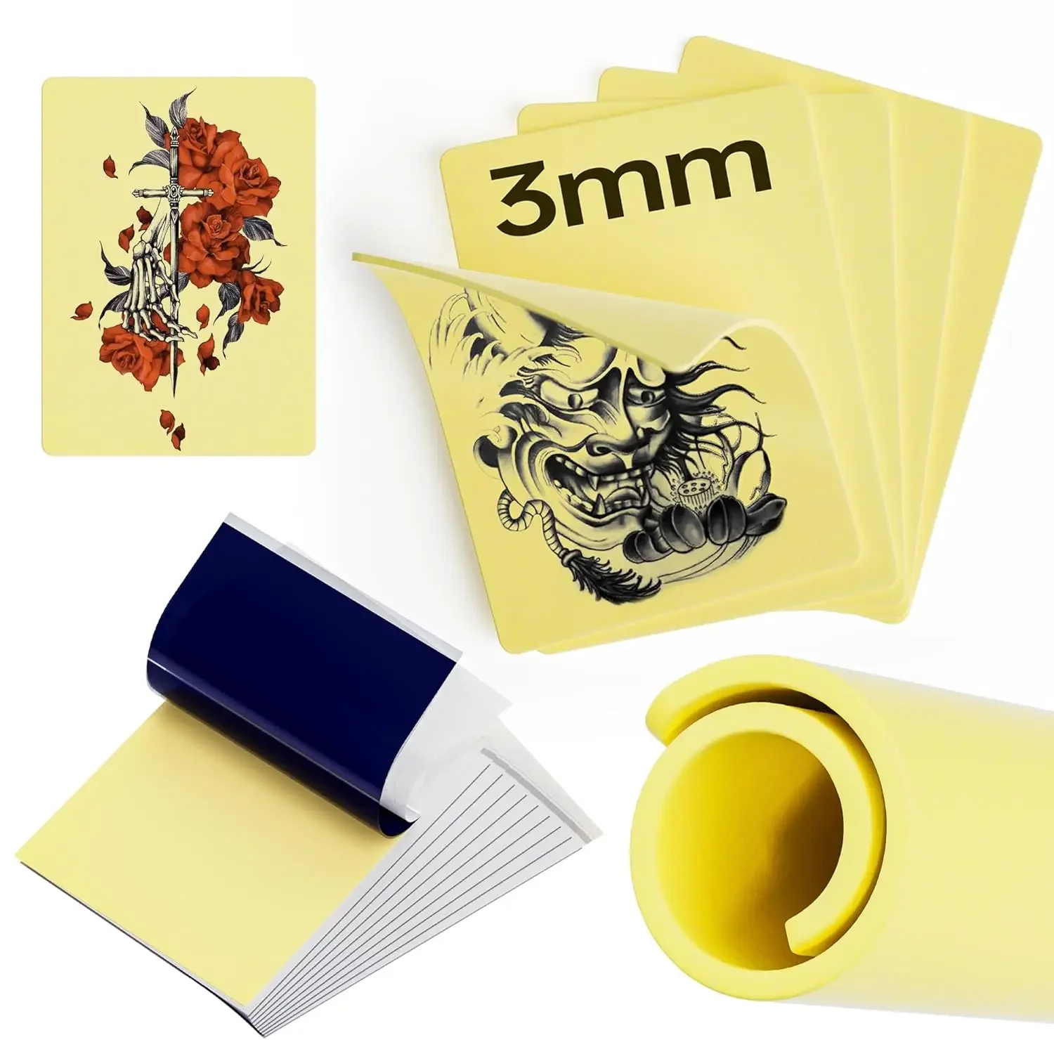 Tattoo Fake Skin and Paper Set 3MM Thick Tattoo Practice Skin with A4 Size Tattoo Transfer Thremal Paper Kit Tattoo Accessories