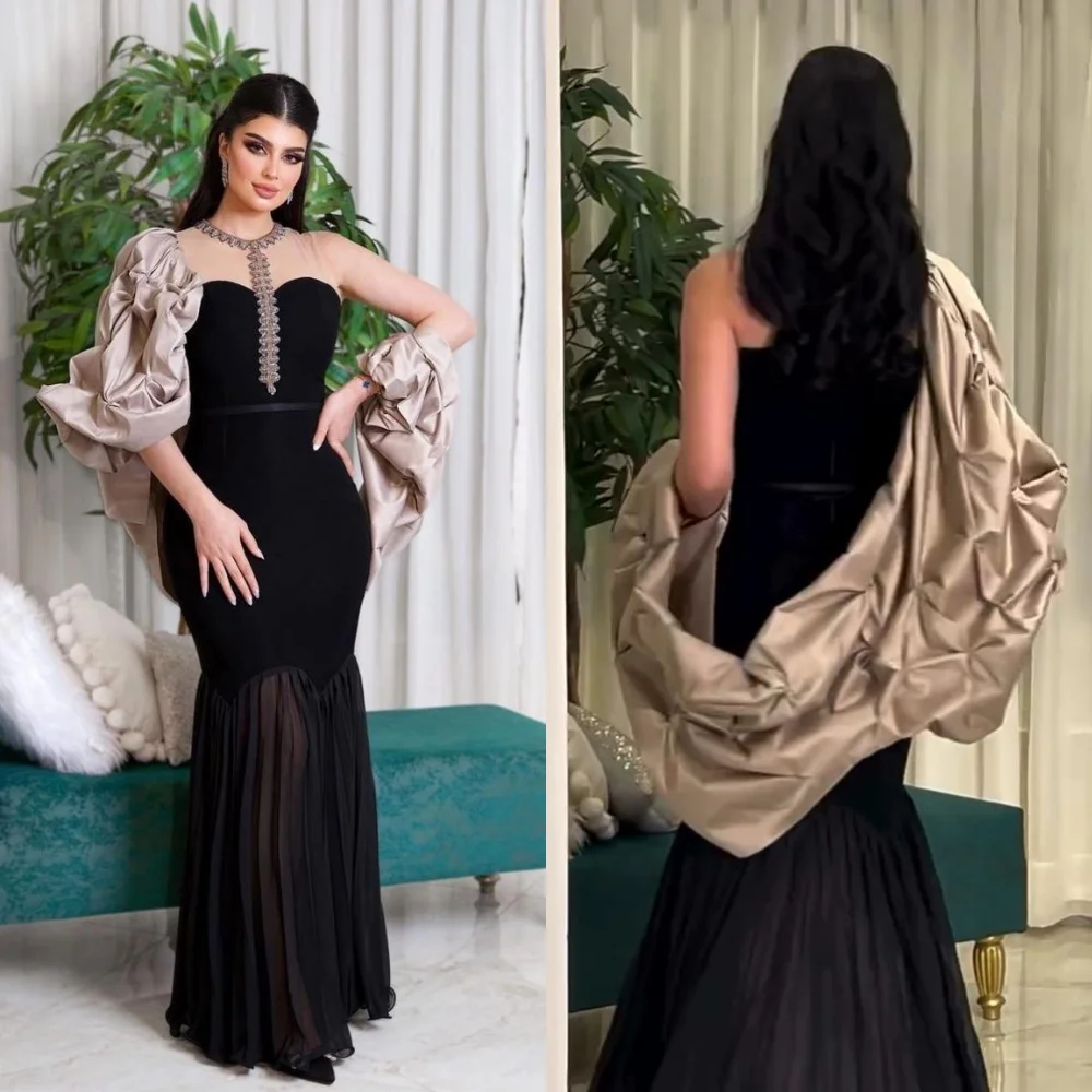 

Jiayigong High Quality Evening Jersey Draped Pleat Ruched Valentine's Day A-line O-Neck Bespoke Occasion Gown Long Dresses