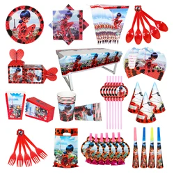 High Quality Cartoon Girl Lady Bug Themed Birthday Party Balloons Disposable Party Tableware Set Role-playing Baby Shower