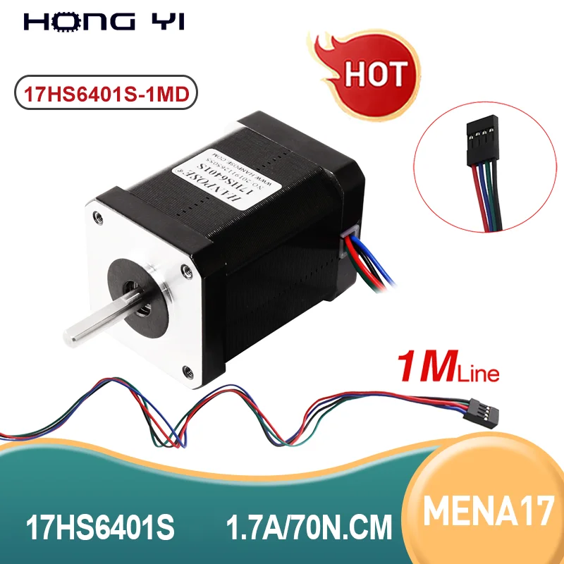 2 Phase 4 Lead Nema17 Stepper Motor 1.8 Degree 17HS6401S-1MD H60mm 1.7A 70N.cm Suitable for CNC Milling Machine Stage Lighting