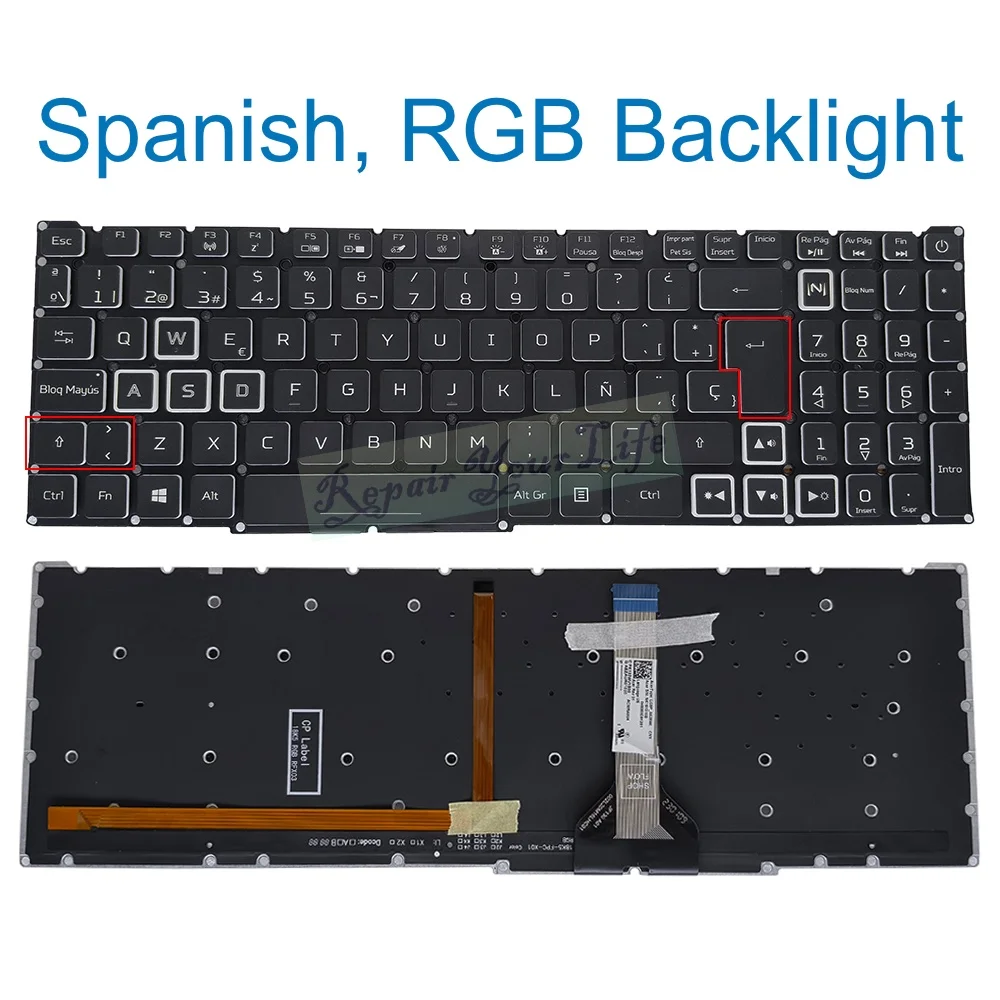 LA Latin Spanish Backlit Keyboard for Acer Nitro 5 AN515-55 AN515-57 59F7 73X5 AN515-56 AN515-45 Gaming Laptop RGB LG5P-A52BWL