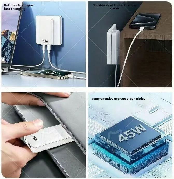 Ultra Thin 45W GaN Travel Charger Quick Charge 4.0 PD3.0 PPS Portable Type C Charger For iPhone Samsung Macbook Laptop