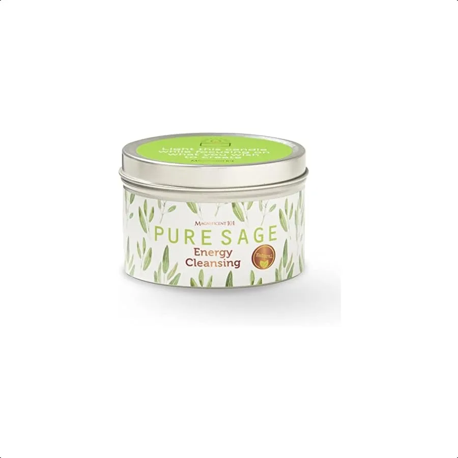 

Magnificent 101 Long Lasting Pure White Sage Candle 6 Oz 35 Hour Burn Time Organic All Natural Soy Candle to Cleanse Your Home