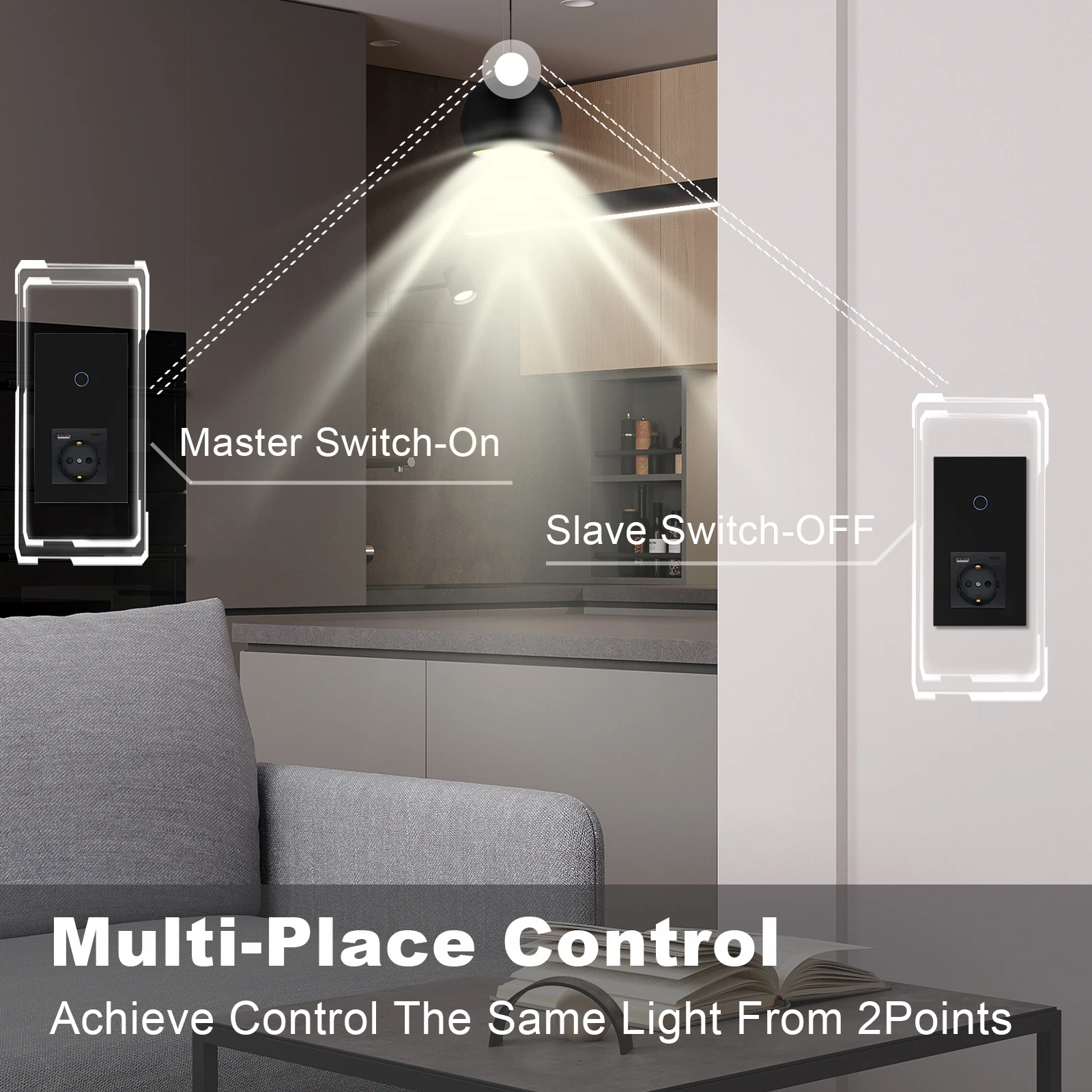 BSEED Touch Light Switch With EU Wall Socket White Black Golden Wall Sensor Switch 1/2/3Gang 2Way Crystal Glass Panel Backlight