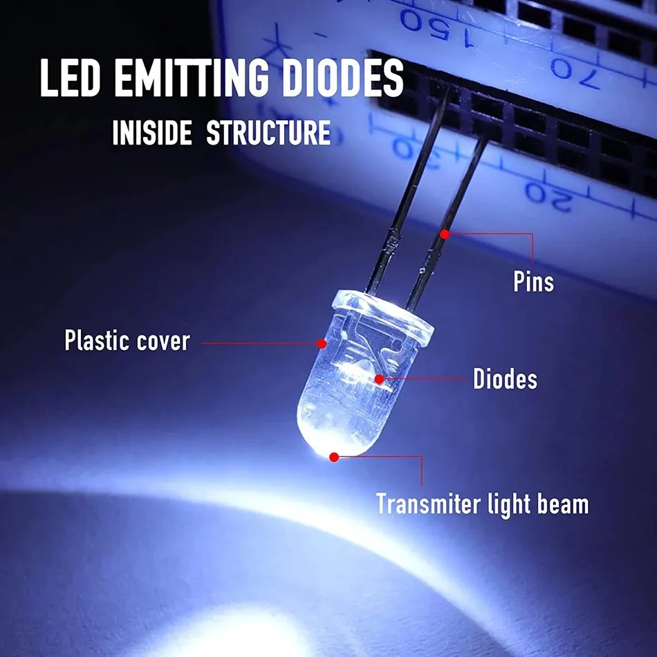 100pcs 5mm LED Light Diodes, LED Circuit Assorted Kit for Science Project Experiment Clear LED Light Emitting Diodes Bulb LED