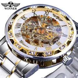 Vincitore trasparente Fashion Diamond Luminous Gear Movement Royal Design Men Top Brand Luxury orologio da polso scheletro meccanico maschile