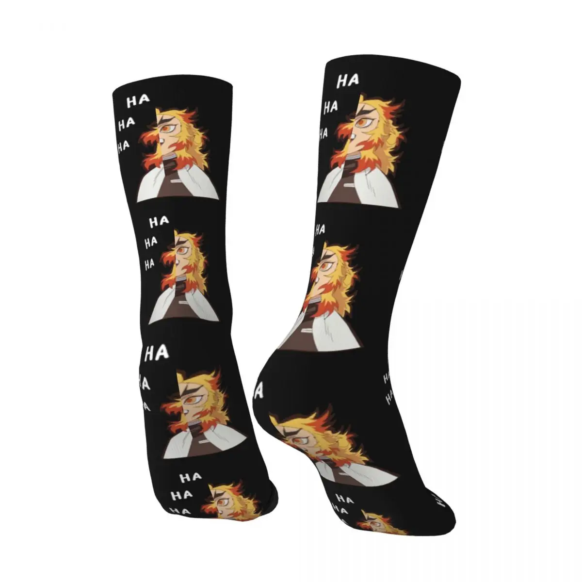 Hip Hop Vintage Kyojuro Rengoku Funny HA HA HA Crazy Men's Socks Unisex Meme Harajuku Seamless Printed Happy Crew Sock Boys Gift