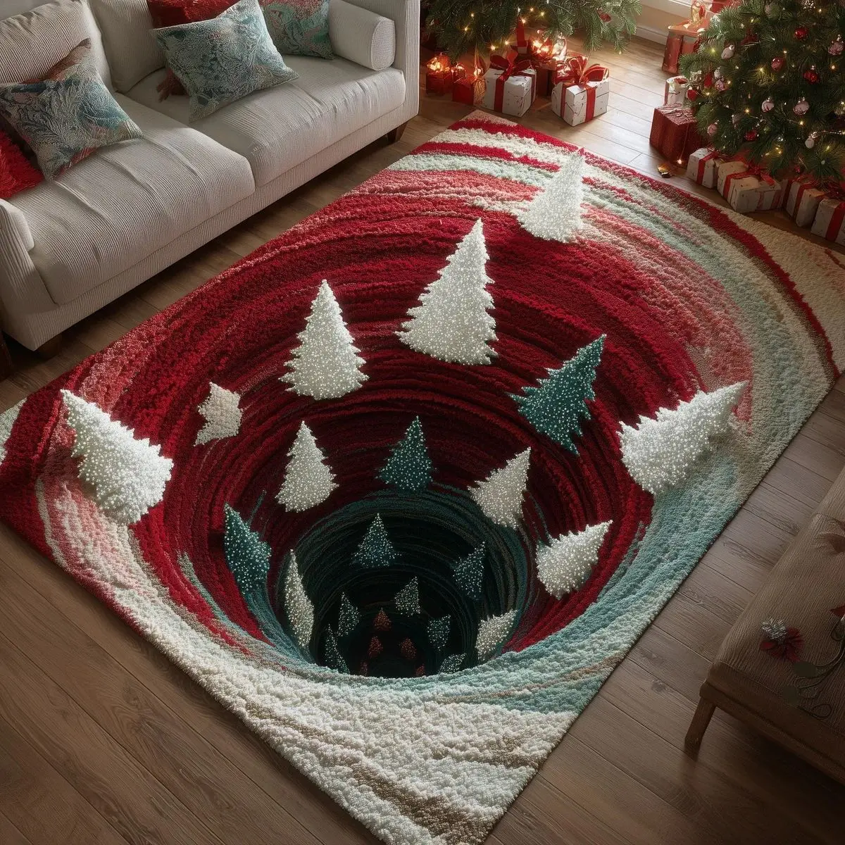 VIKAMA Christmas Area Rug White Snow Cave 3D Tunnel Winter Soft Plush Carpet Living Room Bedroom Xmas Decor Rug 120x160 cm