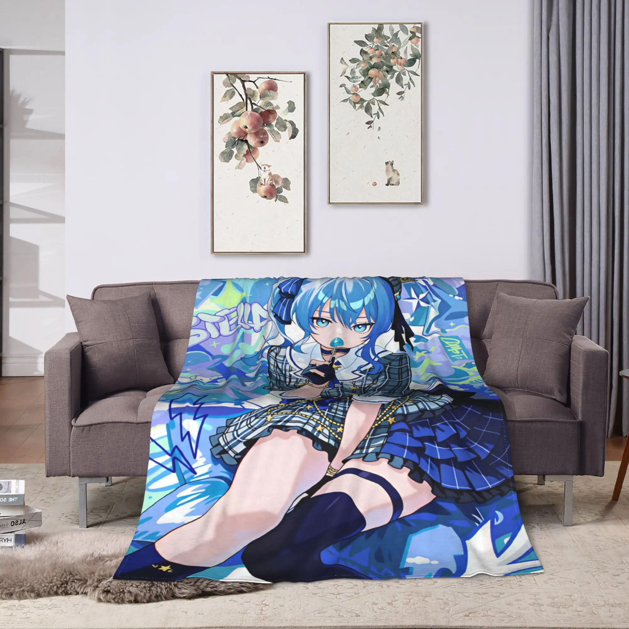 Anime Singer Idol H-Hololive Suise Plush Blanket Children Flannel Bedding Throws For Couch Chair Sofa Bed Warm Soft Bedspread