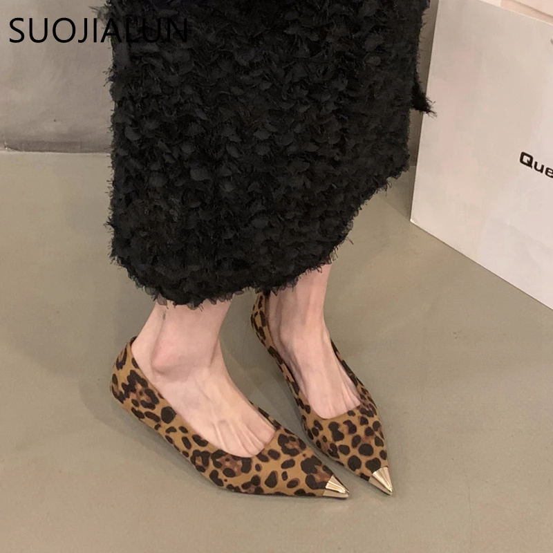 SUOJIALUN Spring New Brand Women Pumps Shoes Fashion Gold Pointed Toe Shallow Slip On Slingback Shoes Thin Low Heel Dress Pumps