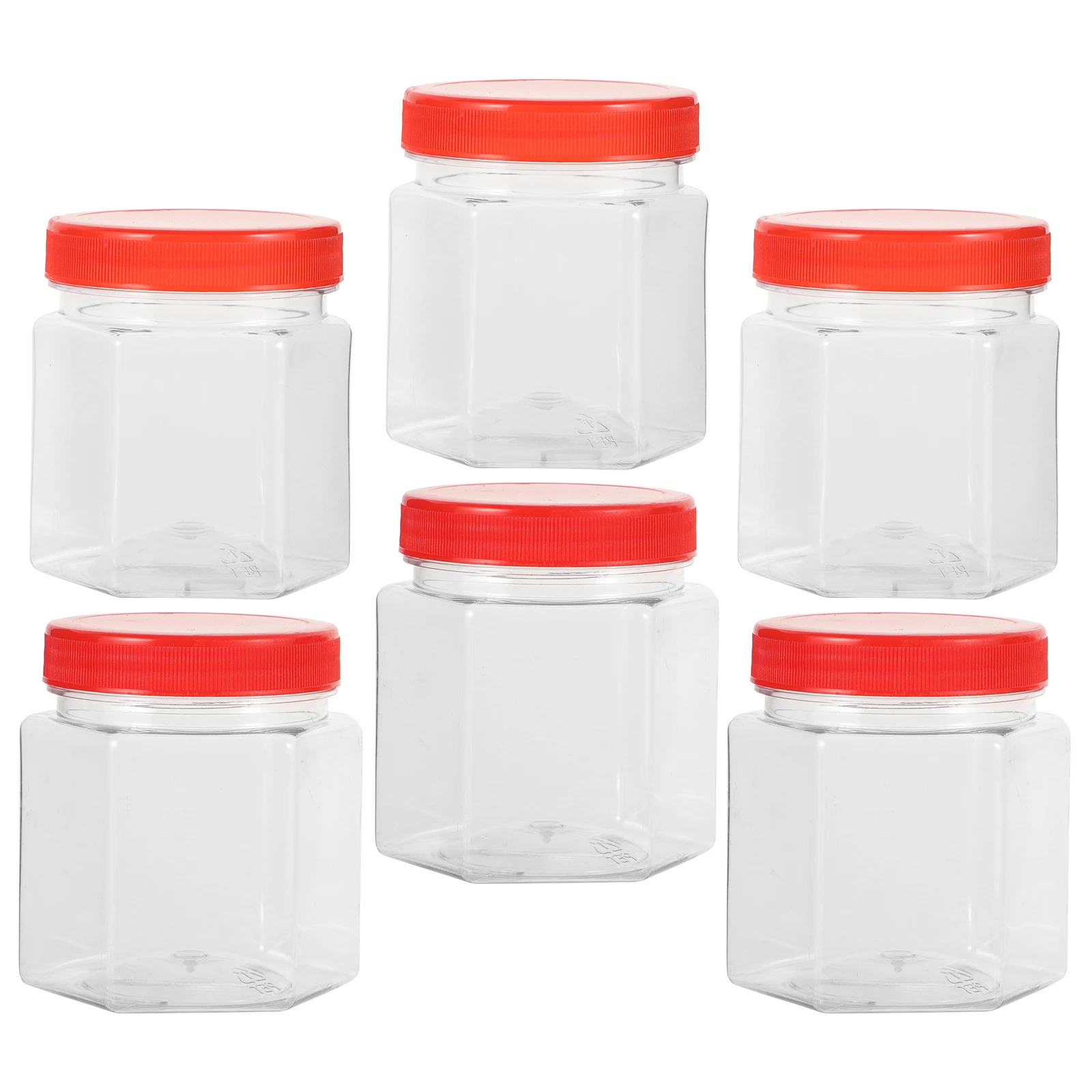 

6 Pcs 280ml 300ml Plastic Sealed Jars Airtight Food Containers Kitchen Dry Storage Canisters Clear PET Bottles Six Angle Design