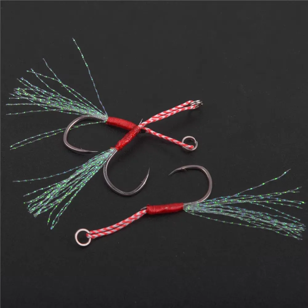 20-120pcs Slow Jigging Fishing Cast Jigs Assist Hook Barbed Single Jig Hooks Thread Feather Pesca High Carbon Steel Fishing Lure