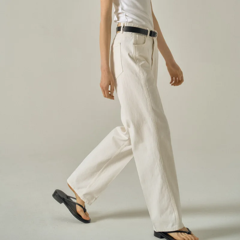 Women'S Commuter F@C@* White Jeans Spring And Summer Models High-Waisted Thin Straight Pants Wide-Legged Pants