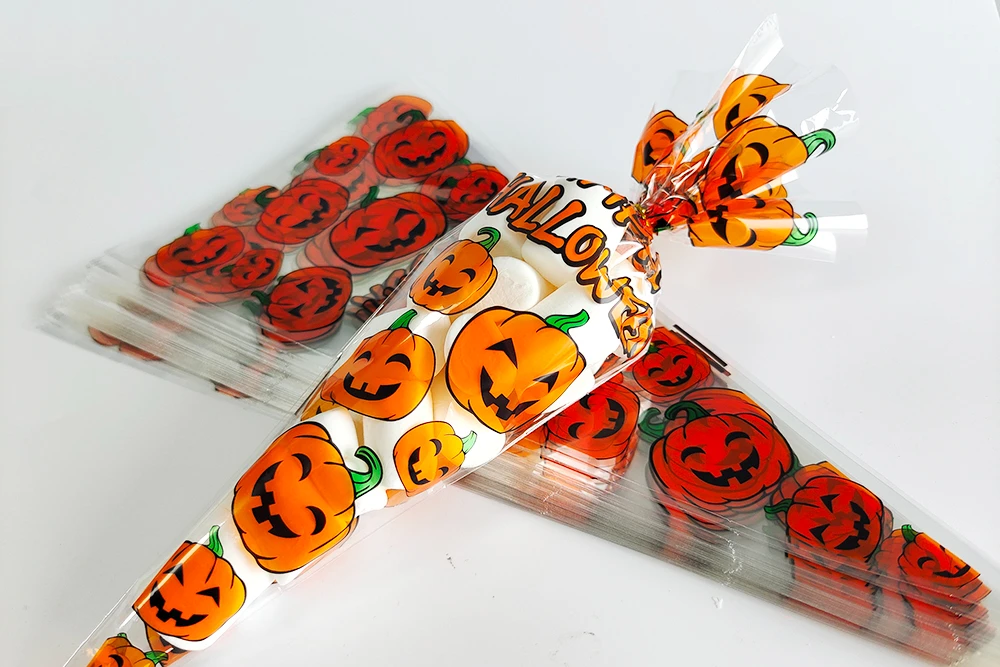 100 stücke Halloween Geschenkt üten Kürbis kegel Tasche Spinne Süßigkeiten Taschen klar Beutel Halloween Party Dekoration Festival Geschenk Verpackung Tasche – Detail 2