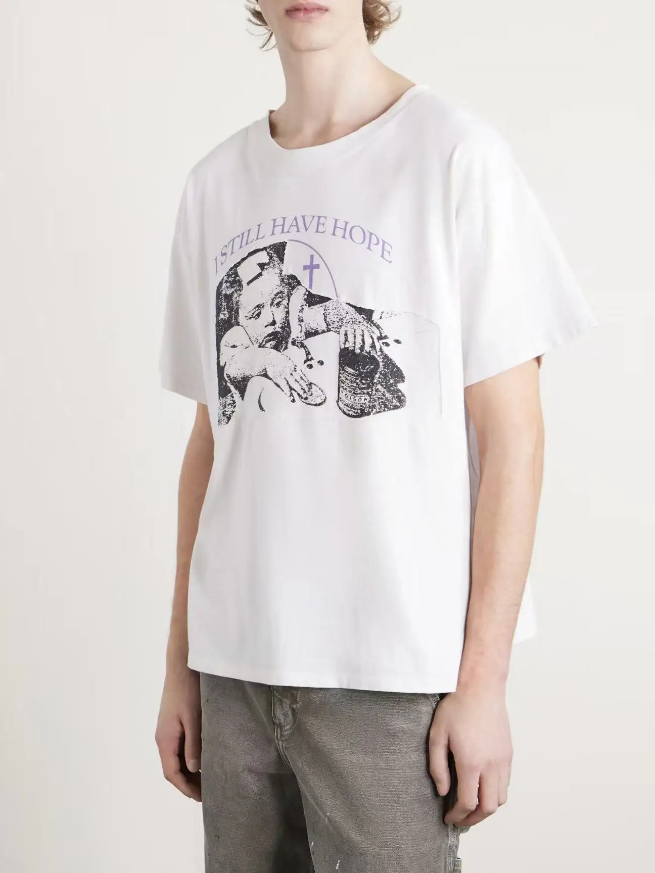 Washed Short Sleeve T-Shirt Hope Girl Combination for Boys And Girls Korean Brand Harajuku Style Cotton round Neck Top
