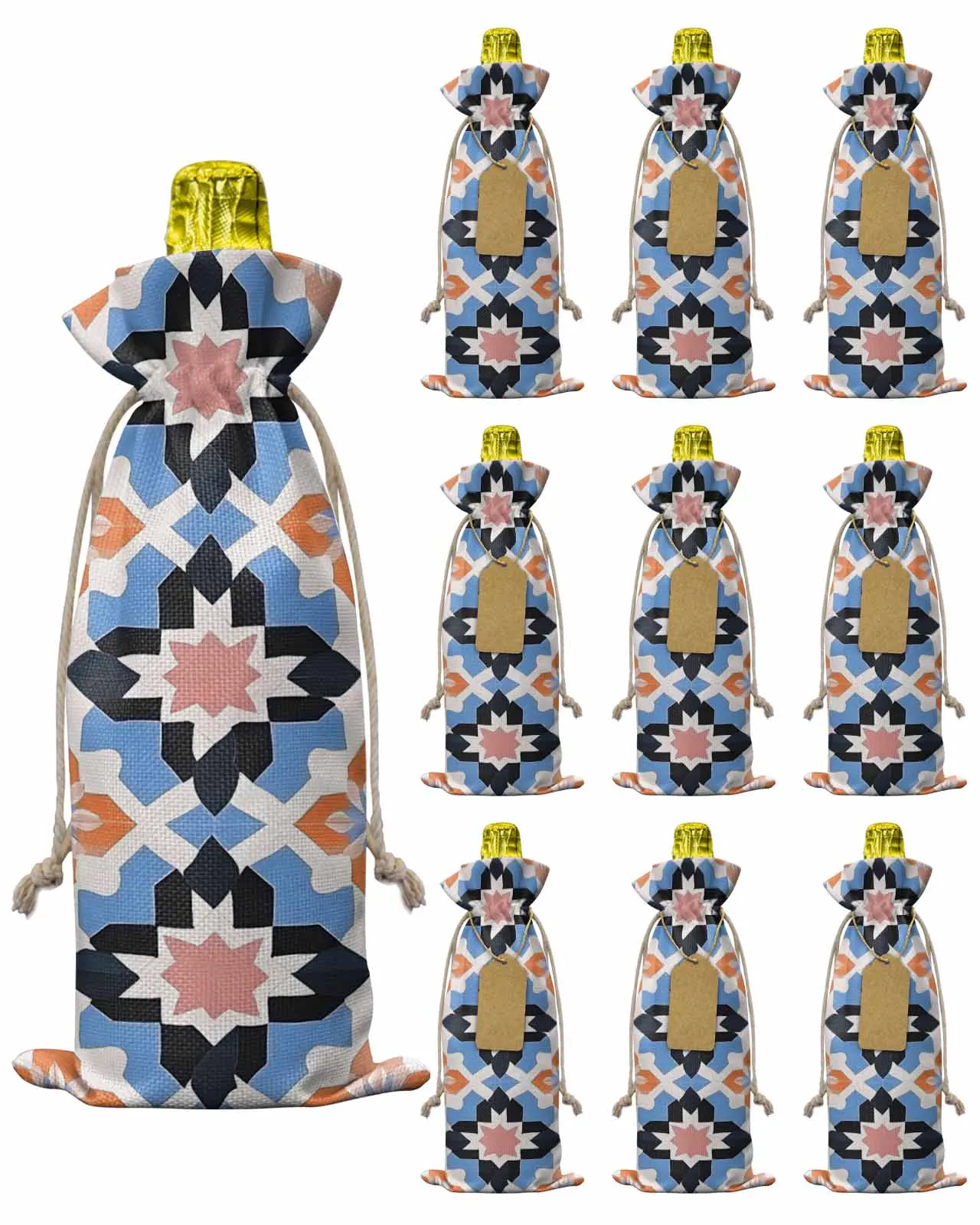 

10pcs Wine Bottle Covers Retro National Floral Patterned Wine Holder Carrier Packaging Bag Wedding Party Decor Gift