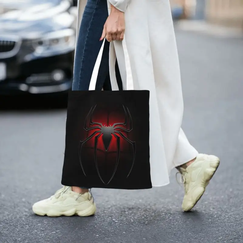 Sac de Shopping en toile d'araignée rouge classique réutilisable pour femmes, fourre-tout en toile à bandoulière, sacs d'épicerie durables pour Halloween