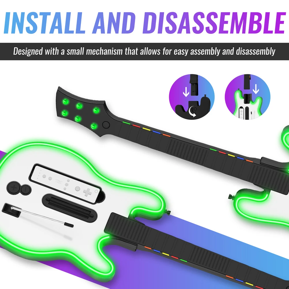 Wireless Guitar Controller Wireless Gaming Controller RGB Guitar Handle Guitar Gamepad for Wii Guitar Hero and Rock Band Games