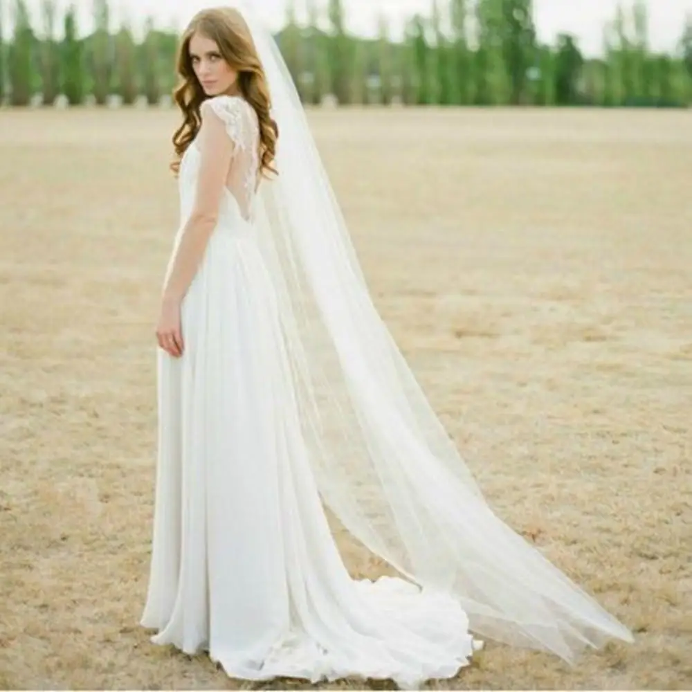 Lange Tulle Wedding Veils Een Layer Met Kam Bridal Veil Voor Bruid Bruiloft Accessoires