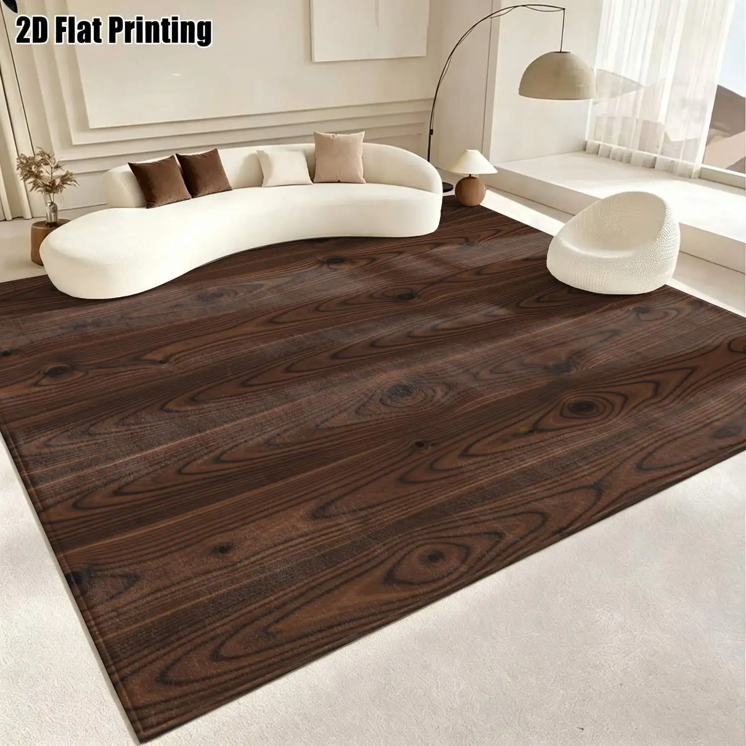 1Pc 2D Printed Carpet: Dark Brown Wood Grain, Nordic/Modern/Vintage/European Styles, Geometric Striped, Multi-Size Washable, Home Decor for Entrance, Dining, Foyer, Study, Living Room