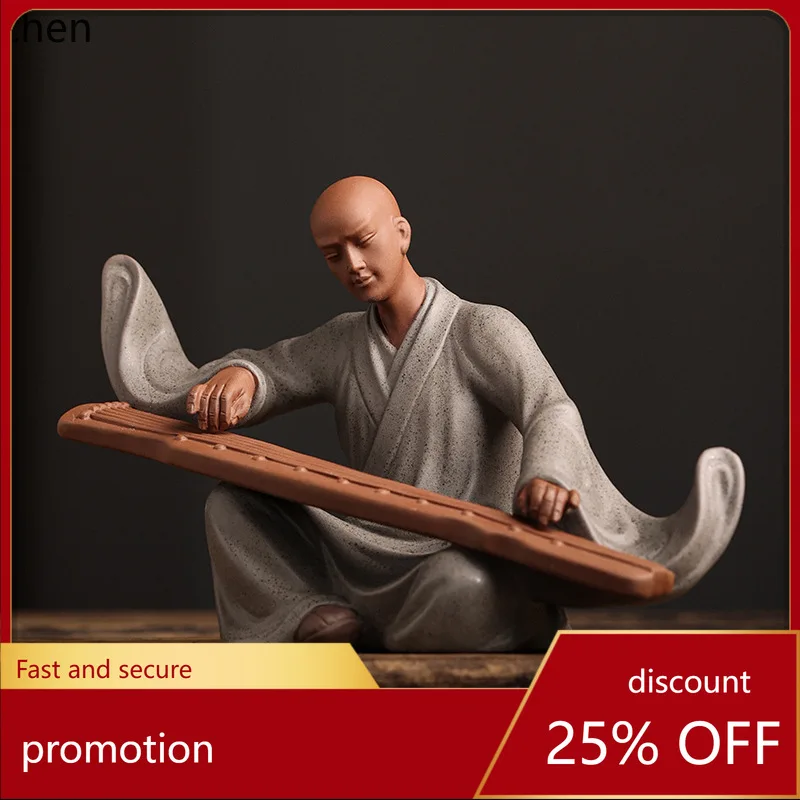 

Cz1 handmade purple clay little monk tea pet ornament - zen-inspired desktop/car decoration