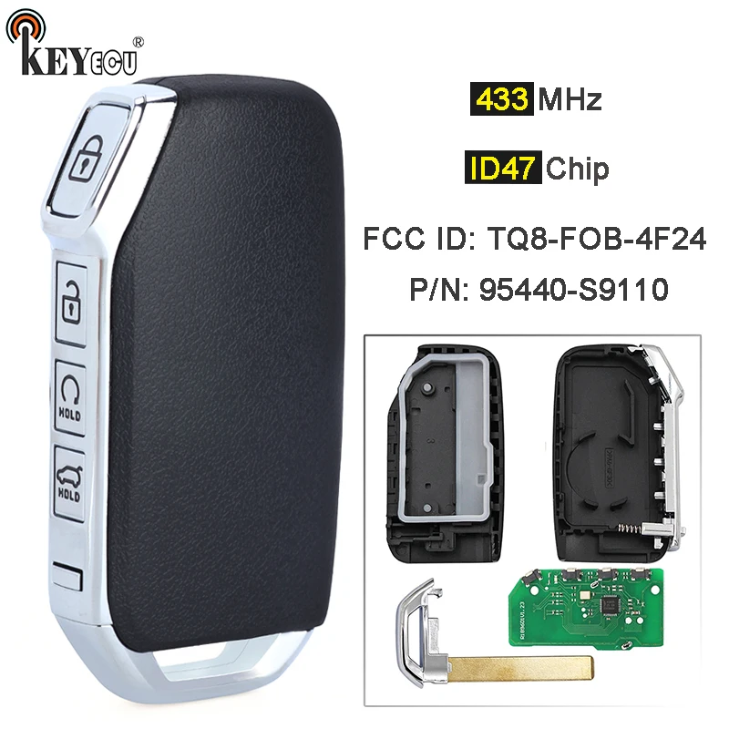 

KEYECU 434MHz ID47 Chip FCC ID: FOB-4F24 PN: 95440-S9110 Keyless-Go Smart Remote Key Remote Key Fob for Kia Telluride 2019-2022