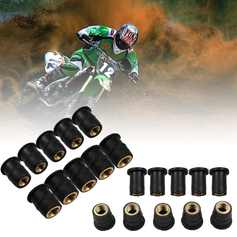 10Pcs Motorcycle M4 M5 M6 Metric Rubber Well Nuts Windshield Rivet Nut Crews Bolts Accessories For Honda Suzuki Yamaha Kawasaki