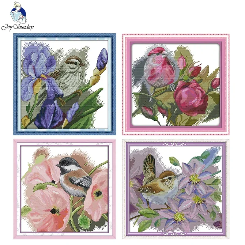 Joy Sunday Stamped Cross Stitch Kits The Sparrow and Flowers Needlework Embroidery Set Counted 16CT 14CT Printed Hand Craft Sets