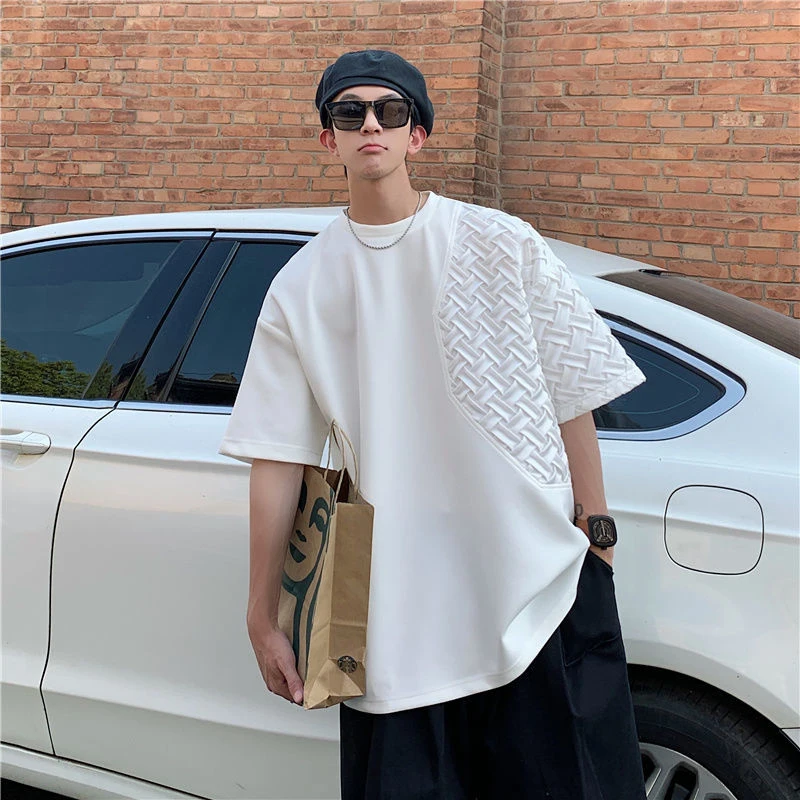 Spliced O Neck Short Sleeve Men T Shirt Summer Korean Harajuku Fashion Casual 2xl Oversized Clothing Black White Streetwear Tops