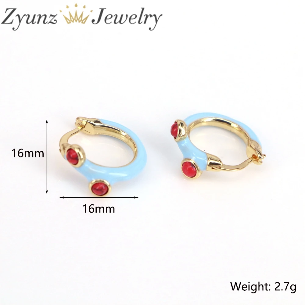 10Pairs, Minimalist Colorful Enamel Round Hoop Earrings for Women Charm Stone Piercing Cartilage Huggie Earrings Fashion Jewelry