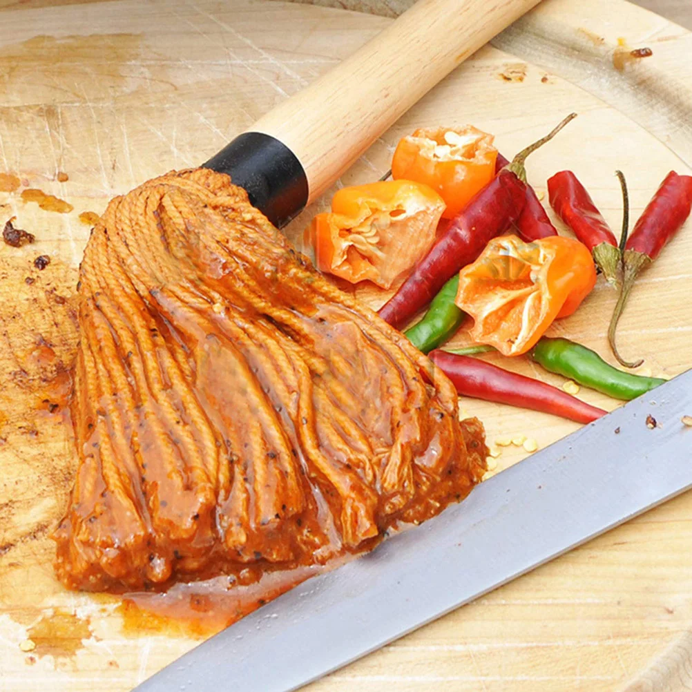 

2 Pcs Mop Brush Wooden Handle Cotton Yarn Soy Sauce Bbq Bamboo Basting Barbecue