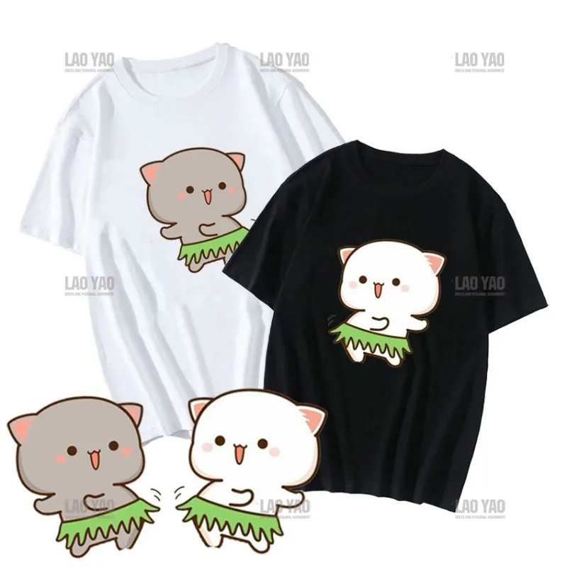 Peaches ash ash Short-sleev T-shirt Peach and ash ash Cosplay Cow Doing Sports Funny Cartoon Tees Harajuku Couple Tshirt Camisa