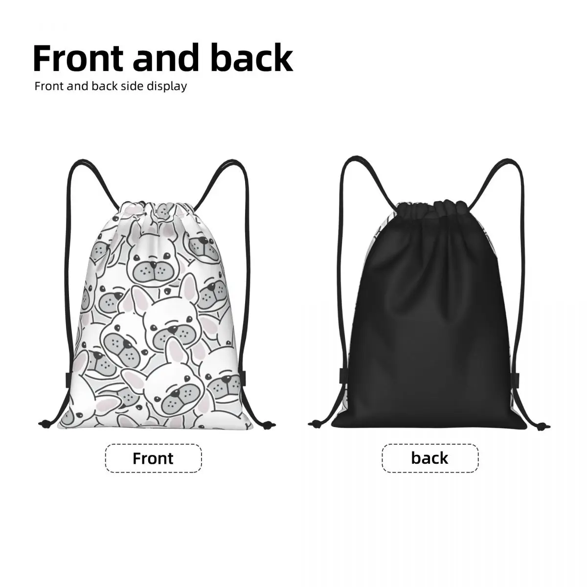 Custom French Bulldog Puppy Drawstring Backpack Sports Gym Bag for Women Men Dog Head Pattern Shopping Sackpack