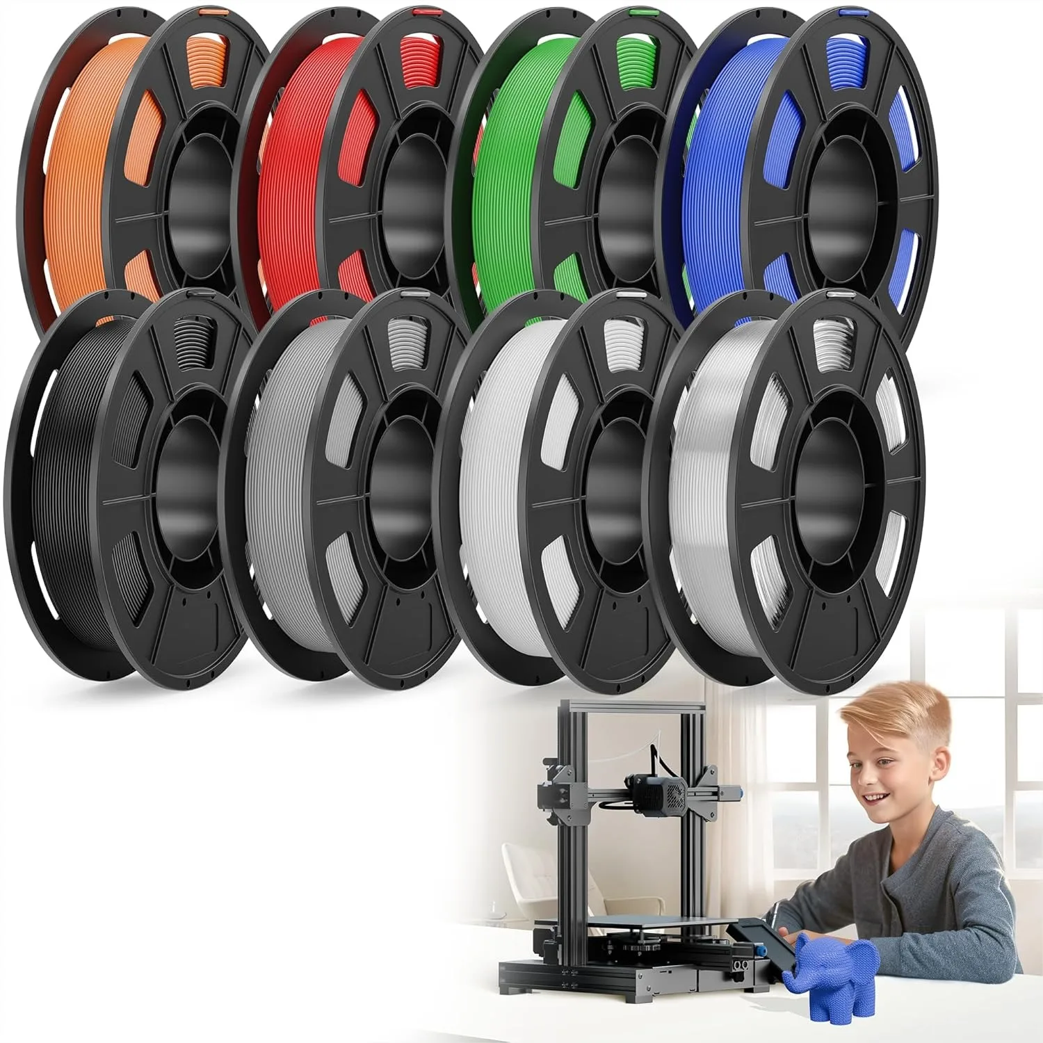 

PETG Filament 8 Colors Bundle 2kg, 1.75mm 3D Printer Filament, Individually Vacuum-Sealed, Tangle-Free, for Most FDM Printers