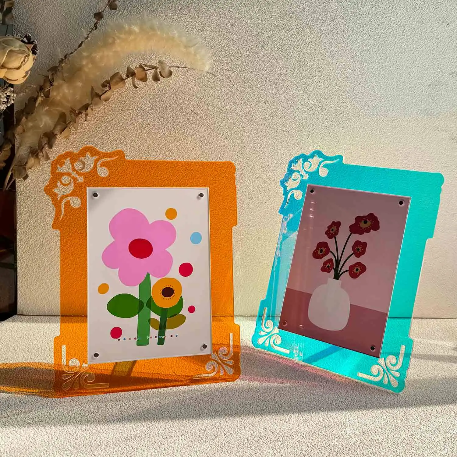7 Inch Magnetic Clear Colored Acrylic Picture Frame for Instax Polaroid Postcards Photo Display Home Decor