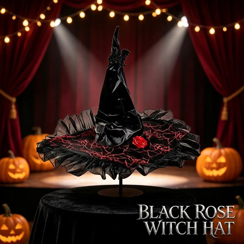 Vintage Forest Witch Hat Lace Bat Spider Web Decorative Gothic Headpiece Suitable for Halloween Role Playing Parties