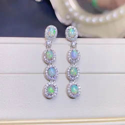 Original Real Pure 925 Sterling Silver Drop Earrings for Women Natural Opal with Certificate 4x3mm Genuine Authentic