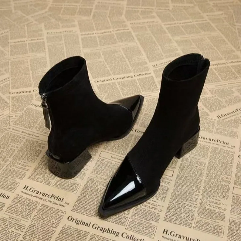 Women Ankle High Heels Chelsea Boots Pointed Toe Shoes Goth Designer Pumps Winter New Brand Shoes Women Motorcycle Boots