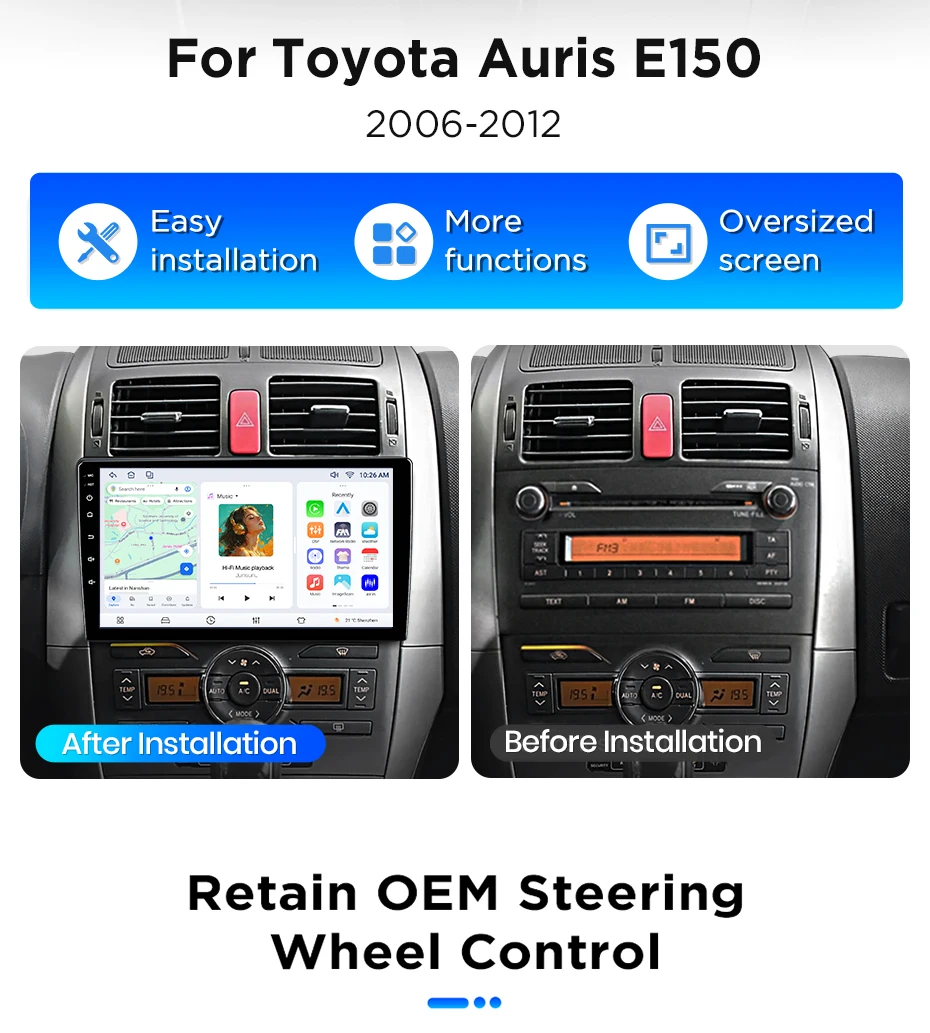 Junsun Android 15 Intelligente Autosysteme für Toyota Auris E150 2006-2012 AI Wireless CarPlay für Apple Auto – Detail 6