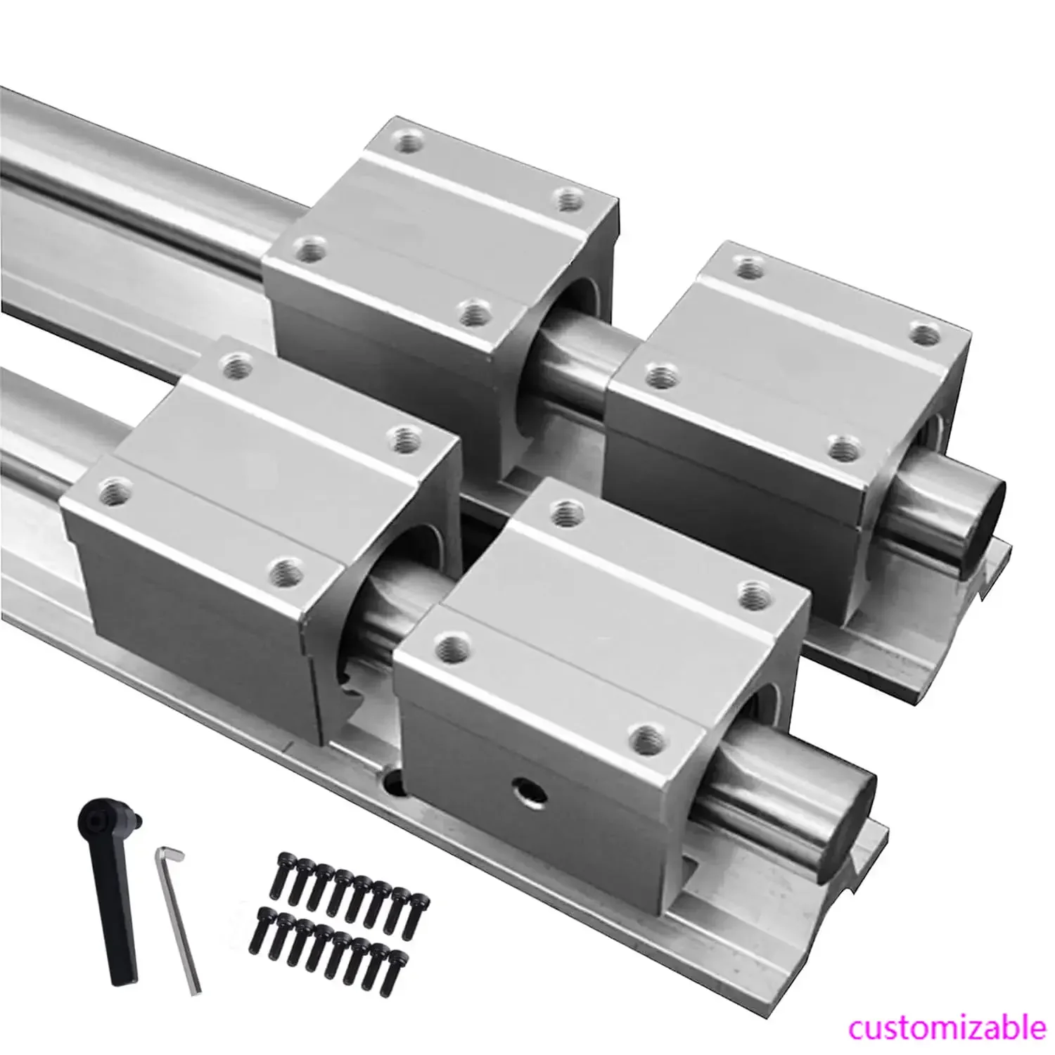 

2 PCS SBR20-2000mm Linear Slide Rails and 4 PCS SBR20UU Square Type Bearing Blocks, SBR20 Linear Rail Kit(78.7'')