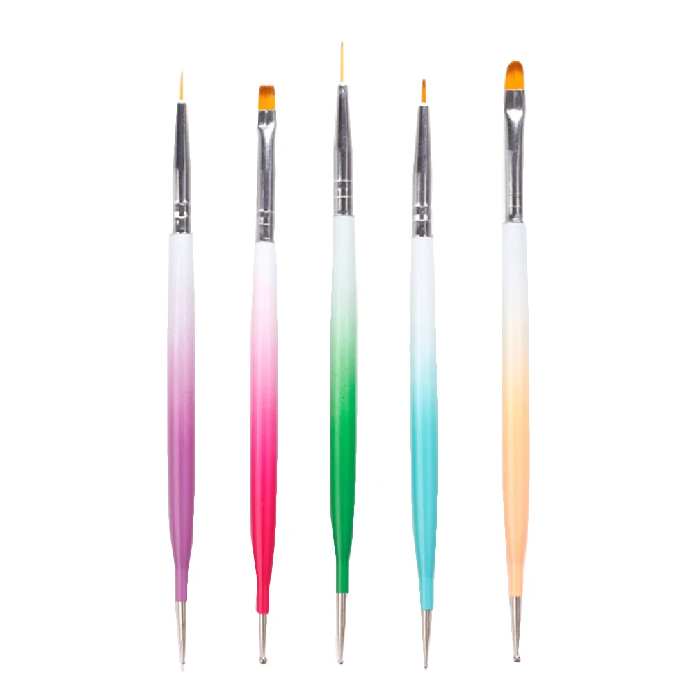

Portable Nail Brush Pen Double Head Crystal Dotting Pens Nylon ABS Aluminum Durable Easy Use Home Salon DIY Tools
